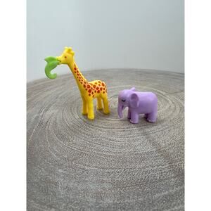 Polly Pocket Miniature Giraffe and Purple Elephant Figures Toy Cake Topper